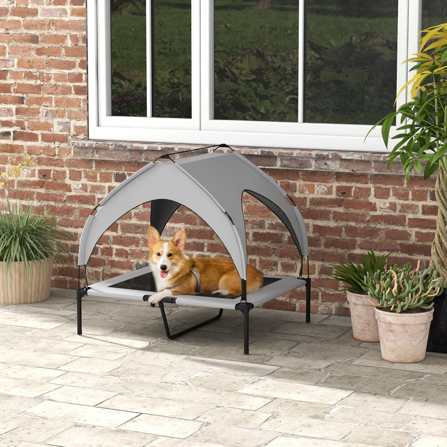 Cooling Raised Pet Bed w/ Washable Breathable Mesh, for Medium, Large Dogs, 91 x 76 x 89cm - Light Grey-1