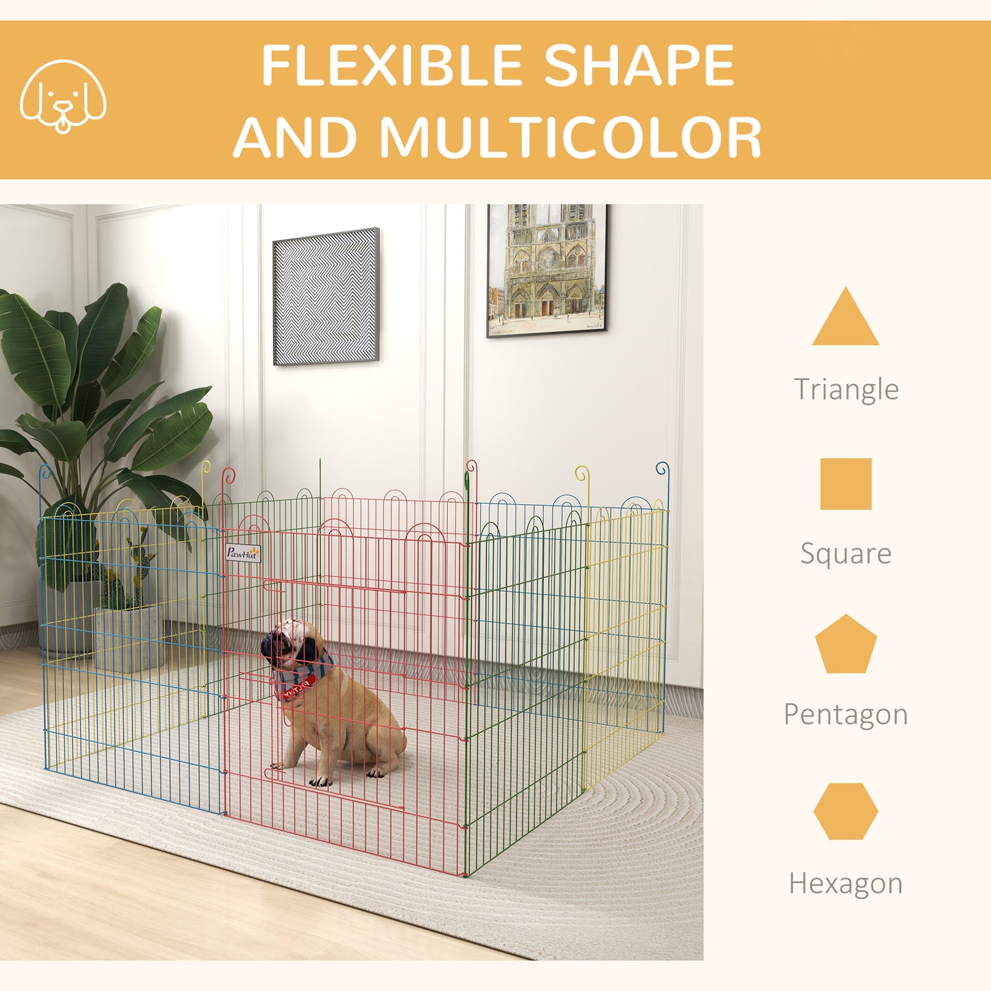 Pet Playpen Crate, with Eight Panels, Door, for Indoors and Outdoors.