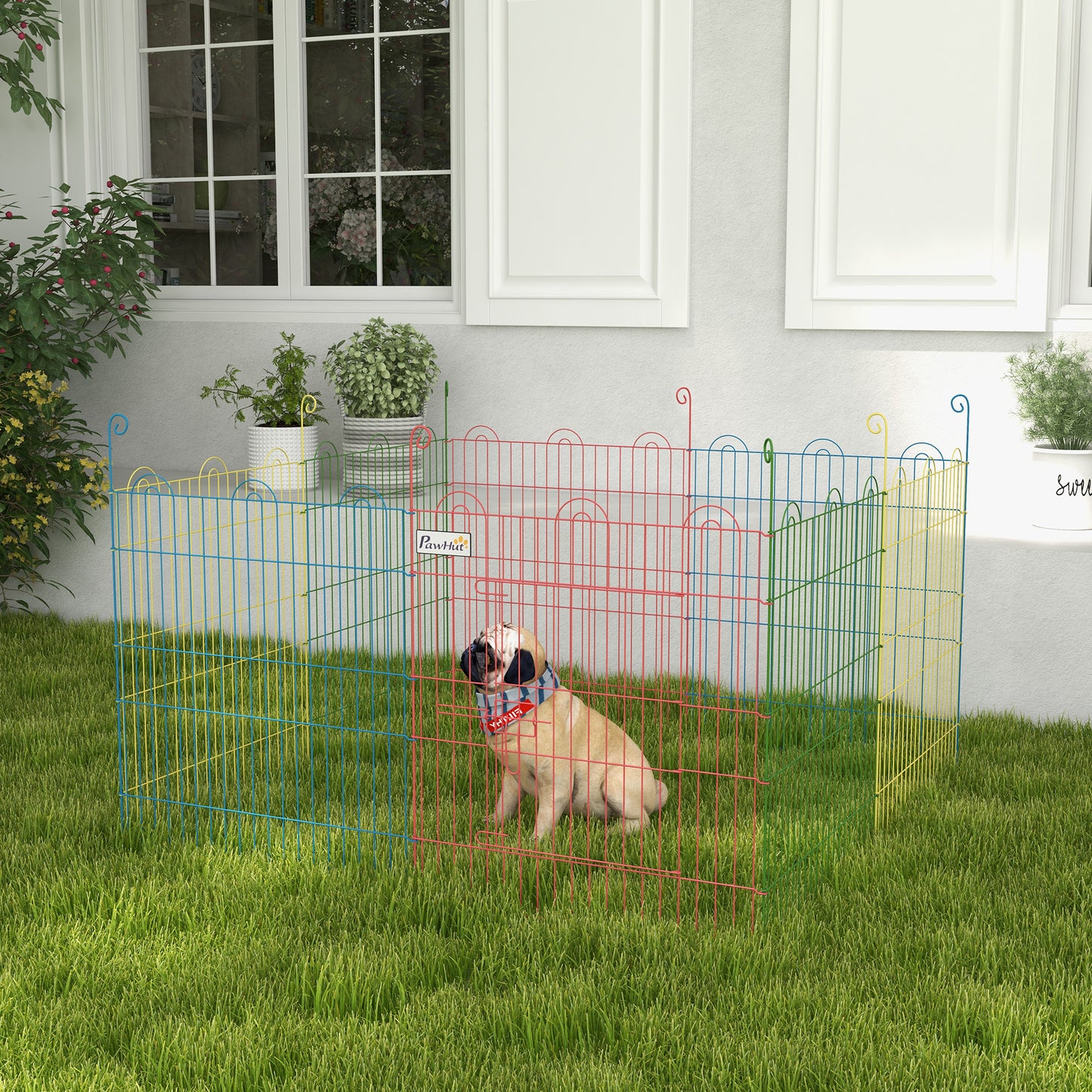 Pet Playpen Crate, with Eight Panels, Door, for Indoors and Outdoors.