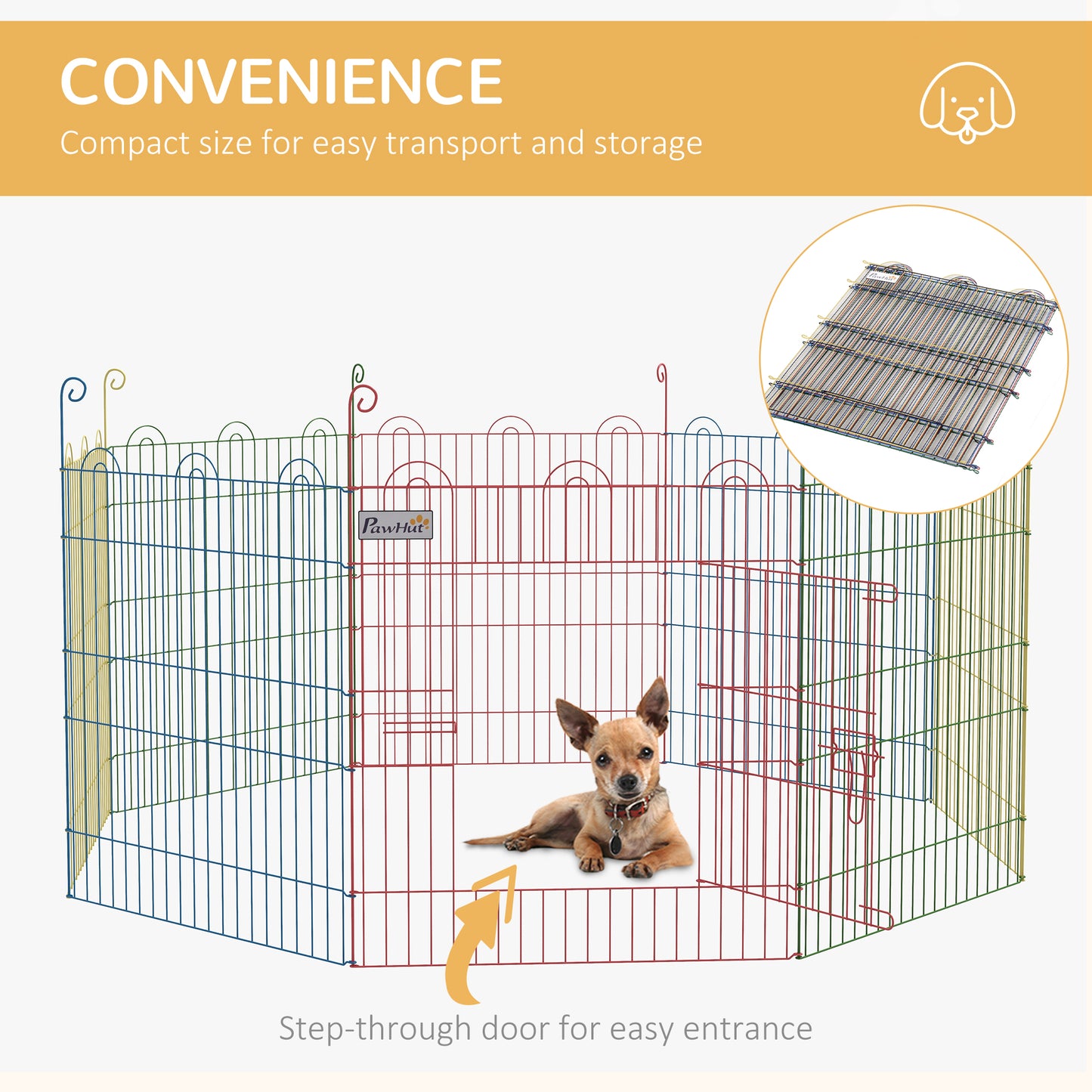 Pet Playpen Crate, with Eight Panels, Door, for Indoors and Outdoors.