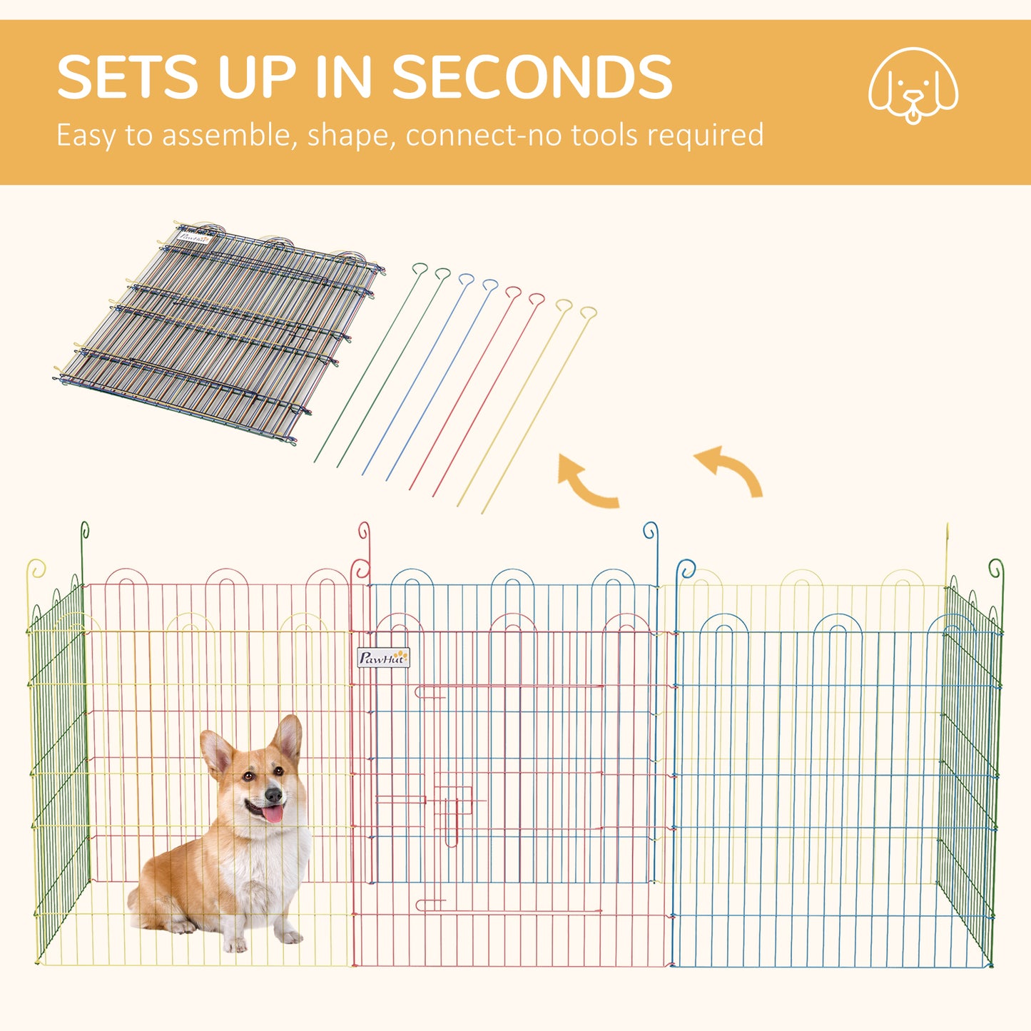 Pet Playpen Crate, with Eight Panels, Door, for Indoors and Outdoors.