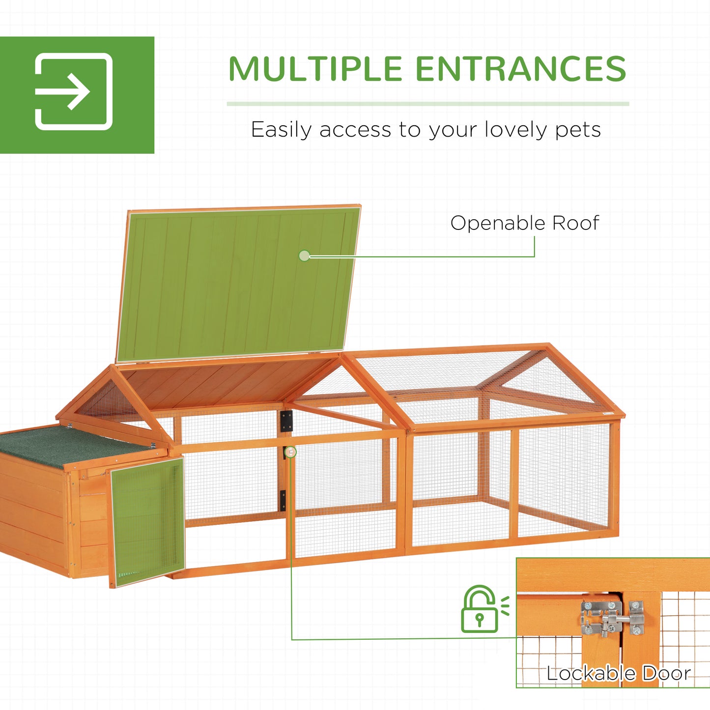 Wooden Chicken Coop with Nesting Box, Openable Roof, for 4-8 Chickens, Ducks, Orange